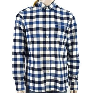 H&M LOGG Button Shirt Blue Check Mens